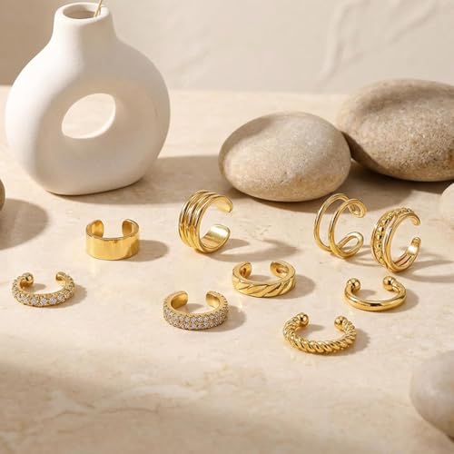 Image of Ear Cuffs Non Piercing 14K Gold Plated Ear Cuff Earrings for Women Trendy Clip on Cartilage Earring Stacks Non Pierced Adjustable Fake Earrings Set Jewelry Christmas Gift 2026 Stocking Stuffers
