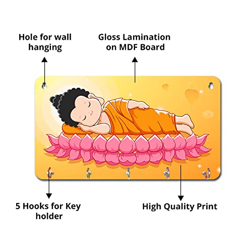 Image of BEE CREATIVE Designer Colorful Wooden Key Holder for Home Decor Stylish | Key Holder for Home | Key Stand with 5 Hooks (Sleeping Buddha)