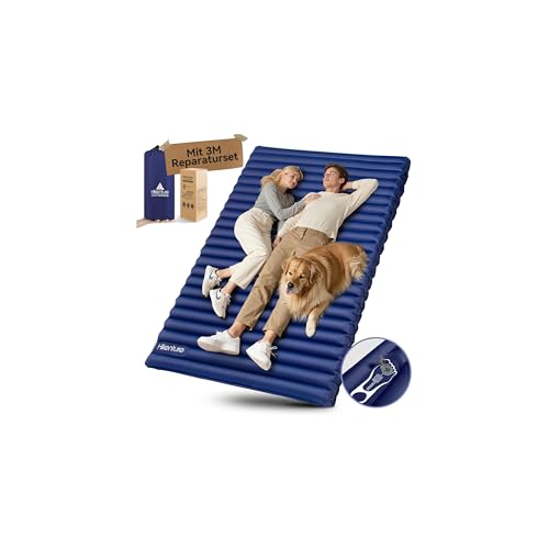 HIKENTURE Isomatte für 2 Personen Ultraleicht, Doppel Isomatte Aufblasbar, Camping Luftmatratze Schlafmatte 140cm mit Fußpumpe, für Camping, Outdoor, Wandern, Strand, Navyblau