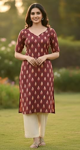 Image of Cotton Pochampally ikat unstitched blouse, Kurthi, long frock fabric material for women (1 meter, 2 meters & 3 meters)