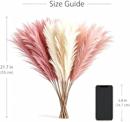 QGG 60 PCS 21.7 Inch Ultra Fluffy Faux Pampas Grass, No Shedding Artificial Dried Grass, Boho Home Bedroom Wedding Vase Filler Floral Arrangement Decor(Blush & Cream & Pink) - 1