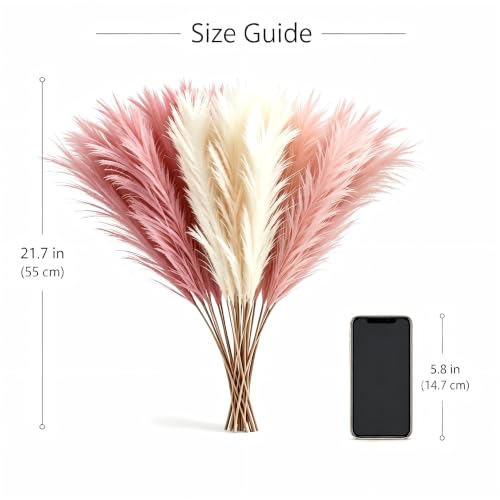 QGG 60 PCS 21.7 Inch Ultra Fluffy Faux Pampas Grass, No Shedding Artificial Dried Grass, Boho Home Bedroom Wedding Vase Filler Floral Arrangement Decor(Blush & Cream & Pink)