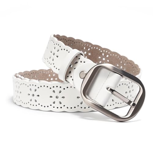 Women's Genuine Leather Hollowed Out Belt,Vintage Wave Decoration Wide Belt For Jeans Dress Pants, length 115cm, width 1.49''