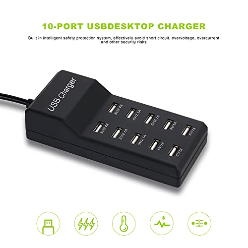 Wyssay Usb Charger,5V 10A(50W) Usb Charging Station With 10-Port Family-Sized Smart Usb Ports For Multiple Devices Smart Phone Tablet Laptop Computer Black #TOP5