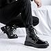 Men'S Black Patent Leather Platform Combat Boots Fashion Side Zipper Wide Toe Lace Up Chunky Lug Sole High Top Motorcycle Boots Comfort Waterproof Non-Slip Winter Warm Fur Lined Casual Ankle Booties