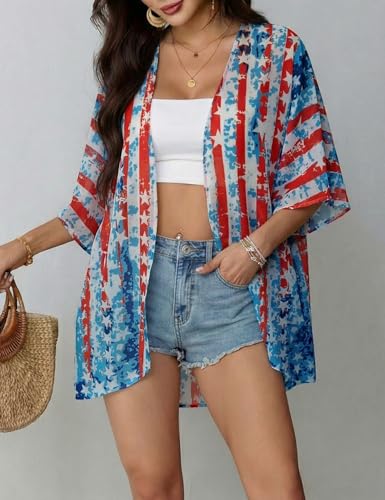 Image of Chunoy Women Floral Beach Wear Cover Up Chiffon Kimono Cardigan Open Front Blouse Top