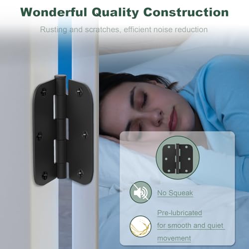 Estmoon 30 Pack Matte Black Door Hinges, 3.5 x 3.5 Inch, 5/8" Radius Rounded Interior Hinges, 6 Holes, Modern/Industrial Style, Iron Material - Image 5