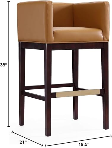 Butaco Manhattan Comfort Kingsley de cuero sintético, diseño moderno de mediados de siglo, madera de haya nogal con reposapiés de metal dorado, completamente ensamblado, altura del asiento 30 pulgadas, juego de 3, color camel miniatura 3