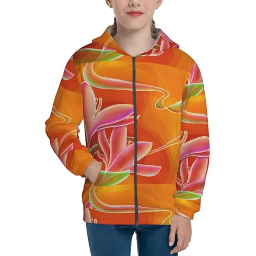 Orange Flower Psychedelic Kids Pullover Hoodies Boys Zip Up Sweatshirts Girls Athletic Clothes with Pocket3
