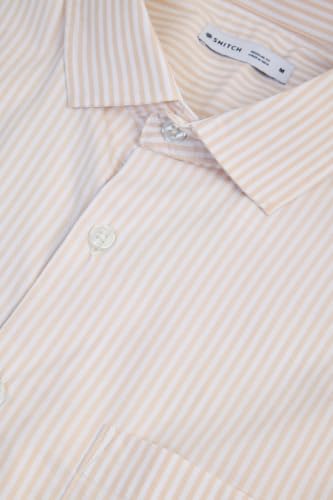 Image of SNITCH Men Formal Shirt for Office & Smart Casual | Regular Fit Spread Collar Vertical Pinstripes | Breathable Cotton Blend Stretch Full Sleeve Button Shirt