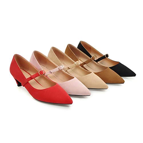 MIOKE Women's Pointed Toe Comfort Low Kitten Heels Pumps Slip On Suede Daily Office Mary Jane Dress Shoes4