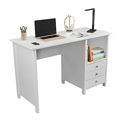 Techni Mobili White Desk with Storage Drawers Cover