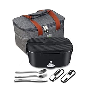 Heated Lunch Box,75W Electric Lunch Box Food Heater 1.5L Heated Lunch Boxes For Adults Work With Insulated Bags and Big Cutlery Set For 12V 24V 110V (Black)