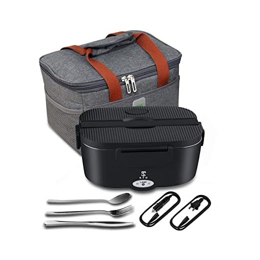 STN Heated Lunch Box,75W Electric Lunch Box Food Heater 1.5L Heated Lunch Boxes For Adults Work With Insulated Bags and Big Cutlery Set For 12V 24V 110V