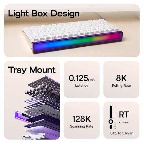 Image of MechLands Aula Hero84 HE Wired Magnetic Gaming Keyboard, Rapid Hall Effect Keyboard with 0.01mm Adjustable Actuation, 8kHz Polling, 5-Layer Sound Dampening, RGB Lightbox & Backlit (White)
