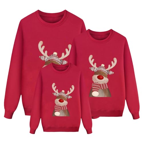 Jersey Navideño Familia,SuéTer Manga Larga Cuello Redondo Tops Pullover Mujer Hombre Niño Sudaderas Navidad Christmas Sweater Ropa Navidad Familia SuéTer Invierno Christmas Suéter (7-Red, 8-9 Years)