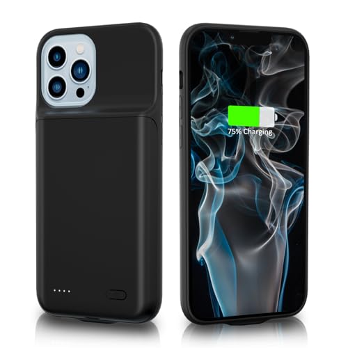 HUOBAO Battery Case for iPhone 13 Pro Max/12 Pro Max(6.7",6000mAh),Ultra-Slim & 360° Protection,Fast Charging Portable Rechargeable Charger Case for iPhone 13 Pro Max-Black