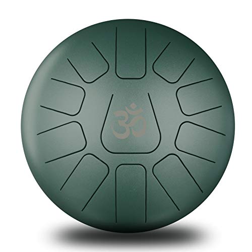 Design Steel Tongue Percussion Drum Green Colored 11 Notes Hand Tank Drum Handpan