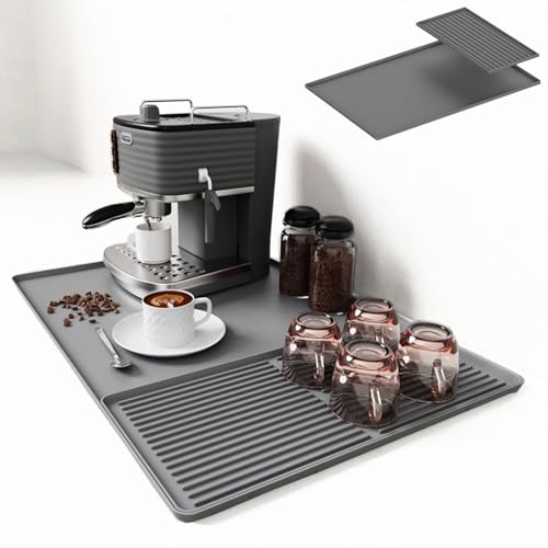 IYYI Tapis de Bar en Silicone pour Café - Tapis Anti-Dérapant 2-en-1 pour Séchage et Protection Contre la Chaleur - pour Machines à Café, Égouttoirs et Blenders (Gris)