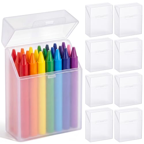 Image of Clabby 8 Pcs Clear Plastic Crayon Boxes Hold 24 Count, Clear | Organizer Box, Case, Colorful, Portable Storage Holder with Snap Lid, for Kids Boys Girls School Classroom Home Art Supply