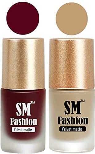 Image of Nail Polishes, Maroon-Nude Velvet Matte Nail Paint Combo Set of 2 Pcs 7ml each