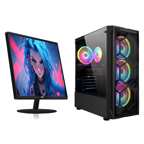 STGAubron Gaming PC Bundle with 24 Inch FHD LED Monitor-Radeon RX 580 8G, Intel Core I7 up to 3.9GHz,16G RAM, 512G SSD, RGB Fan x4, Windows 11 Home