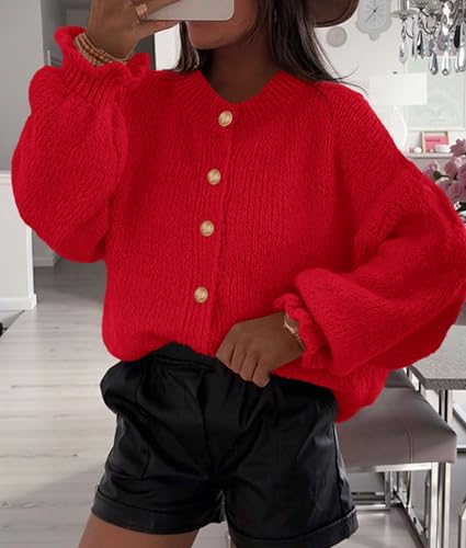 PRETTYGARDEN Womens Cropped Cardigans Trendy 2025 Ruffle Open Front Chunky Knit Sweater Oversized Button Down Fall Clothes2