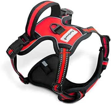FurDreams Dog Harness  Secure Padded Vest Harness, Comfortable Material with Reflective Strips, Non-Restrictive, No Choke Fit with 4 Adjustable Straps, No Pull, Clip On Easy (Small, Black)