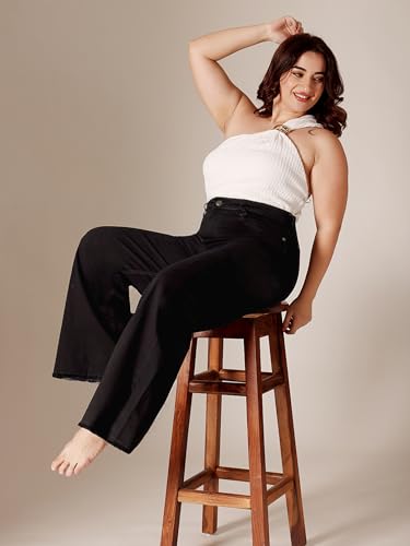 Image of Miss Chase A+ Women's Wide-Leg High-Rise Regular-Length Stretchable Shaping Denim Jeans