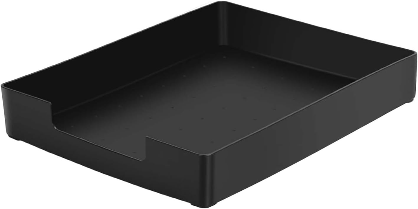 RHONZHAO Letter-Size Tray, Desk Drawer Organizer, A4 Plastic Paper Tray, Stackable Plastic Paper Holder File Organizer for Office, School, Home Storage (Black)
