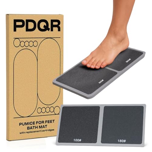 PDQR Premium Pumice Mat for Feet with 100 & 180 Grit Stones, Callus Remover and Exfoliator for Smooth Heels and Toes, Gentle Durable Foot Care Tool for at-Home Pedicure and Spa Softness