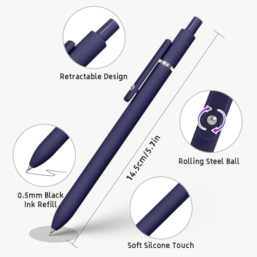 Image of 5PCS Retractable Gel Pens Set, Quick Dry Black Ink 0.5mm Fine Point Pens, Smooth Writing Rollerball Gel Ink Pens with Soft Touch Grip for School, Office & Home Use (Vintage Colour)