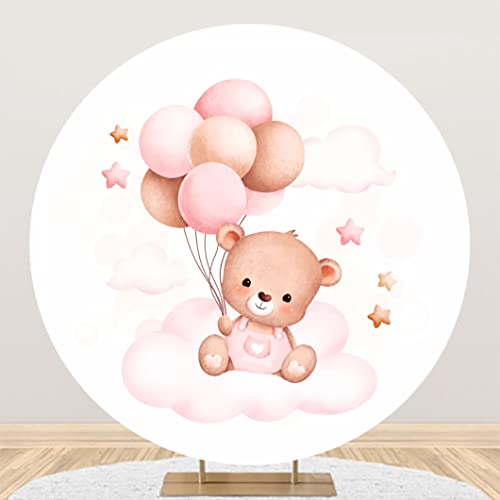 Ttincceer Lindo Oso telón de Fondo 200cm bebé Oso con Globo Baby Shower fotografía Fondo Rosa Nubes Estrellas Fondo de cumpleaños Fiesta de cumpleaños decoración Banner