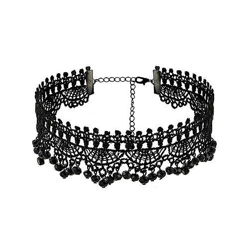 Kercisbeauty Gargantilha de renda preta com borlas de cristal vazada para mulheres, joia sexy para m