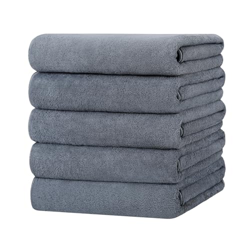 バスタオル マイクロファイバー 5枚セット タオル ホテル仕様 大判 60x120cm ふわふわ 瞬間吸水 速乾 耐久性 家庭 業務用 エステ サロン バス用品 新生活 ギフト (サックス)