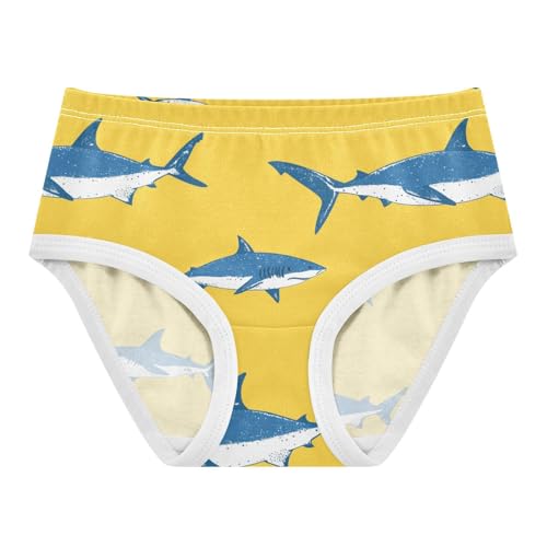 Sharks Swimming Girls' Underwear Cotton Yellow Girls Briefs Soft Toddler Underwear 2T