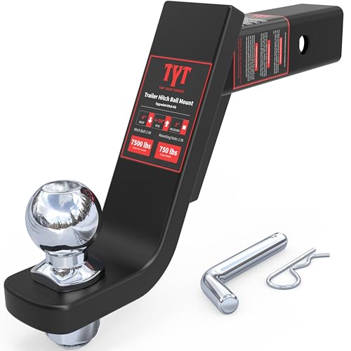 Image of TYT Trailer Hitch Ball Mount Kit, 6-Inch Drop, Fits 2-Inch Receiver, 2-Inch Trailer Ball with 5 /8 inch Hitch Pin Clip, Rated 7,500 lbs GTW / 750 lbs TW