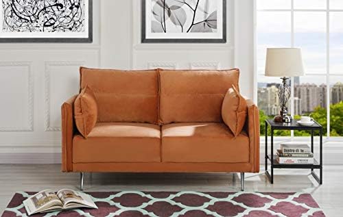 Upholstered 57" inch Mid-Century Velvet Loveseat Sofa (Rust)