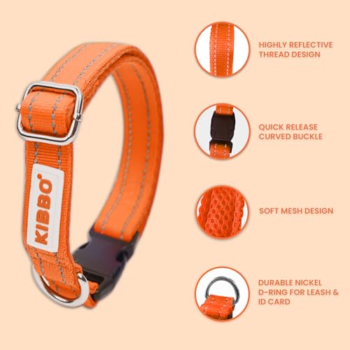 Kibbo-Premium-Double-Padded-Reflective-Dog-Collar-Medium-to-Large-Size-Pet-Breeds-Ultra-Soft-Mesh-Nylon-Adjustable-Length-Lightweight-Sturdy-D-Ring-and-Buckle-Orange-Large