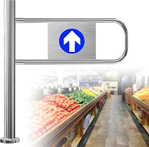 QYLTTDM Metal Swing Gate for Supermarket Entrance Security, 90° Opening Metal Barricade, Spring-Loaded Safety Swing Gate, with Post Mount, One-Way Door, for Warehouse, Industrial Use, Library, Shop