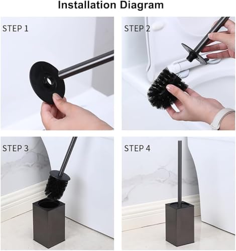Image of Freestanding Toilet Brush and Holder Set Stainless Steel Toilet Bowl Cleaners Square Modern Toilet Brush Heavy Duty Bathroom Accessories (Brushed Silver)