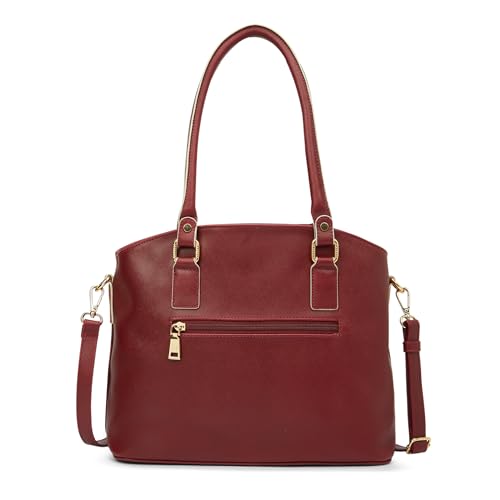 Image of Caprese Lexi Medium Satchel Bag for Women | Solid Faux Leather Handbag with Adjustable & Detachable Strap | Zipper Closure with External Eyewear /Sunglass Charm Case | Perfect for Office Use