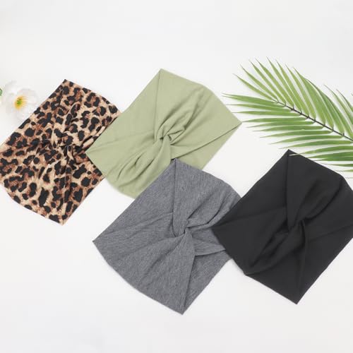 Image of DRESHOW 4 Pack Turban Headbands for Women Wide Vintage Head Wraps Knotted Cute Hair Band Accessories