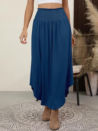 Image of ANRABESS Women's Maxi Skirts Summer Boho Floral High Waisted Flowy Swing Pleated Beach Long Skirt with Pockets