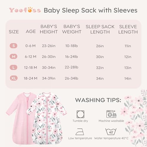 Image of Yoofoss Baby Sleep Sack 6-12 Months Long Sleeve Wearable Blanket Baby 100% Cotton 2-Way Zipper 0.5 Tog Infants Sleeping Sack, Lightweight(Medium)