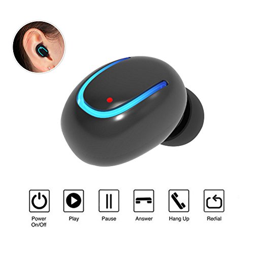 Aisuo Bluetooth 4.1 Earbud, Mini Headsets with Built-in HD Mic, Rechargeable Lithium Battery, Hands Free Call & 1 Connect 2 Function, Good Choice for Friends.