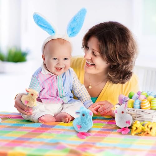 Image of Bunny and Jumping Chick Wind Up Toys Novelty Chicken Hopping Windup Toy for Kids Toddlers Adult Easter Egg Hunt Basket Stocking Stuffers Party Gifts [AssortedColor] (4 PIC-Jumping-Rabbit)
