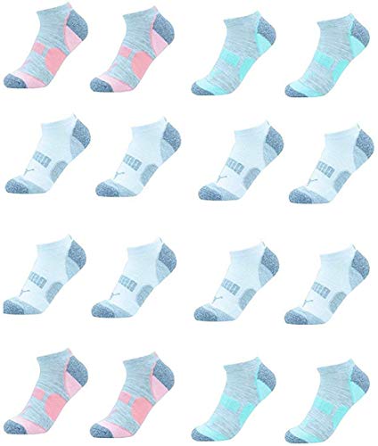 Puma Ladies 8-pair No Show Athletic Socks for Women (Gray, Blue, Pink)