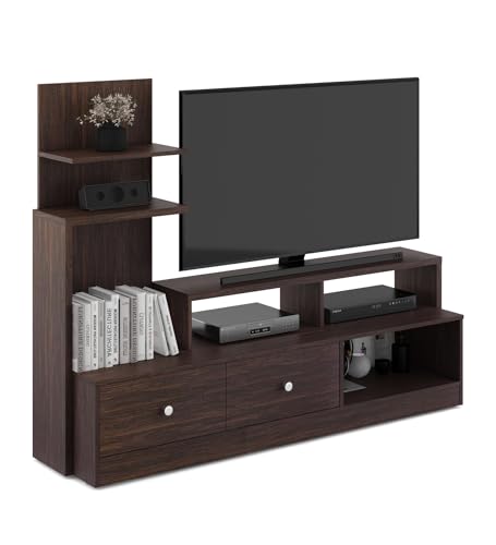Image of Olly TV Unit | Engineered Wood | Choco Walnut Finish | Including Storage Drawers & Shelves | Modern TV Stand for Home | Knock Down Assembly | 36 Months Warranty