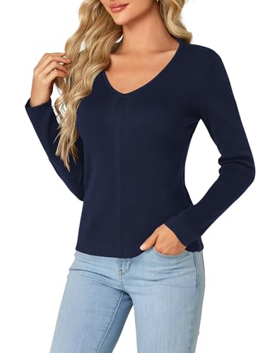 Image of LYANER Women's Fall Sweaters V Neck Long Sleeve Slim Fit Pullover Knitted Tops